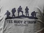 graphic on T-shirt of 5 soldiers and text What's Your 22? 22 in22for22
